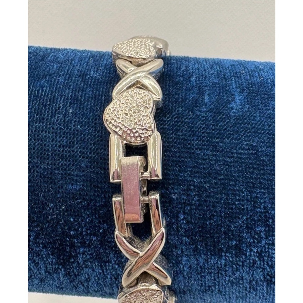 Vintage Retro Heart X & O Bracelet Shiny “X” Textured Heart “O” Silver Tone 7.5”